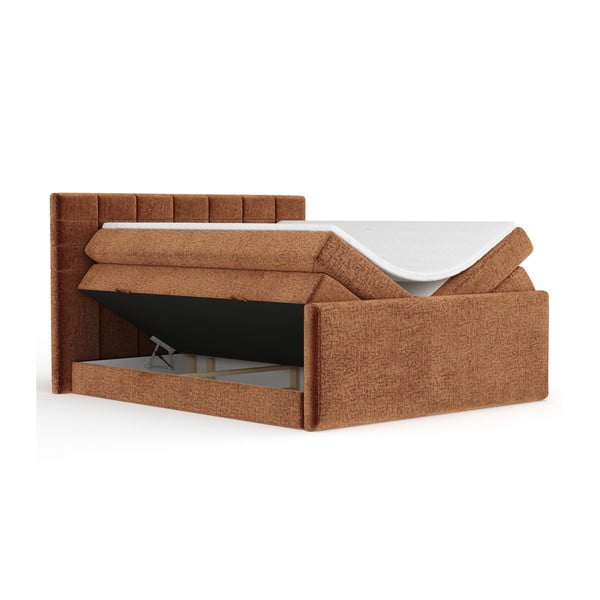 Pat boxspring portocaliu cu spațiu de depozitare 140x200 cm Ava – Maison de Rêve-image-3