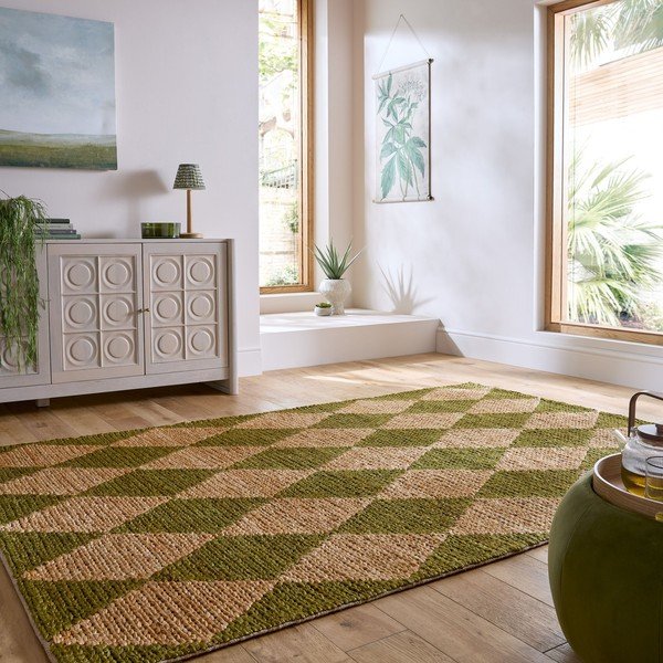 Covor verde/în culoare naturală țesut manual din amestec de iută 120x170 cm Effie Diamond – Flair Rugs-image-1