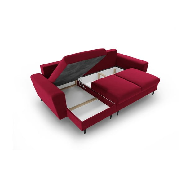 Colțar roșu extensibil/cu spațiu de depozitare cu tapițerie din catifea Kyoto – Cosmopolitan Design-image-3