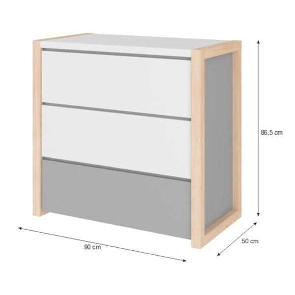 Comodă cu 3 sertare BELLAMY Pinette, gri-image-2