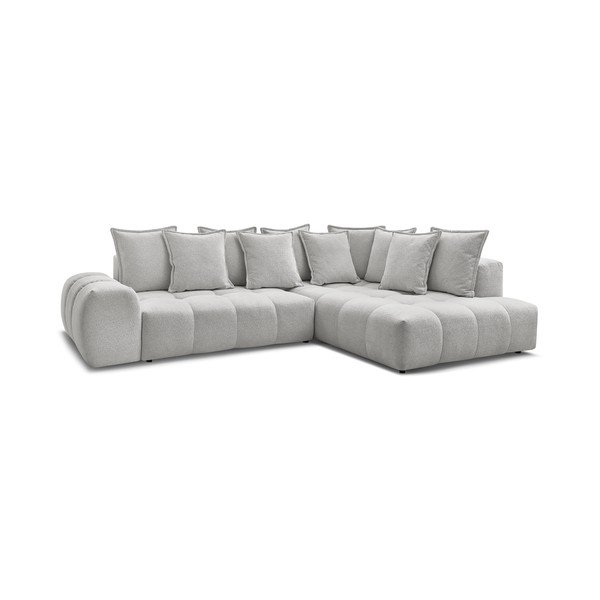 Colțar gri deschis extensibil/cu spațiu de depozitare cu tapițerie din chenille (cu colț pe partea dreaptă/în formă de ”L”) Everest – Bobochic Paris-image-3