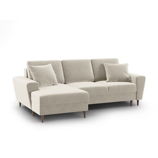 Colțar bej extensibil, cu spațiu de depozitare cu tapițerie din catifea (cu colț pe partea stângă, cu șezlong) Kyoto – Cosmopolitan Design-image-1