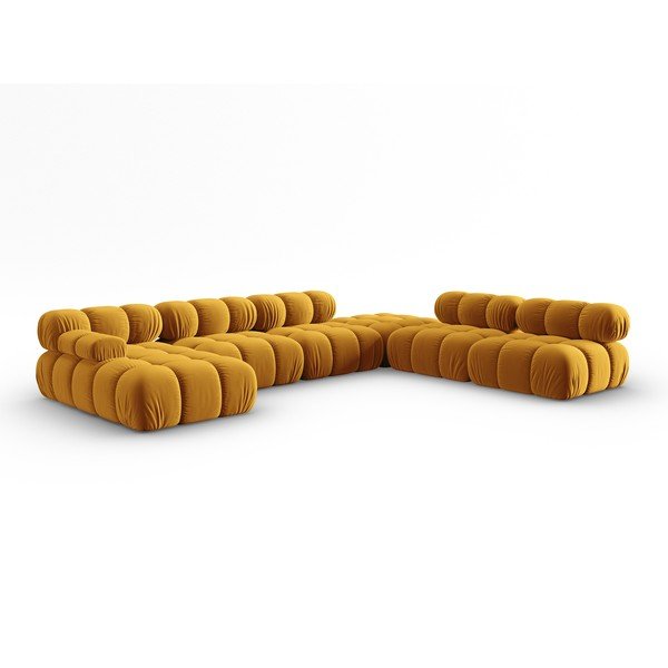 Canapea galbenă cu tapițerie din catifea 379 cm Bellis – Micadoni Home-image-3