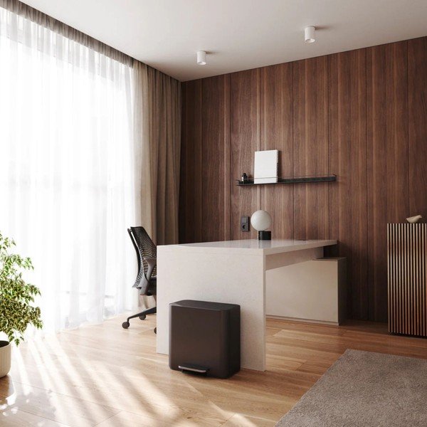 Coș de gunoi negru mat pentru reciclare/cu pedală din oțel 15 l Dual Mini – simplehuman-image-1