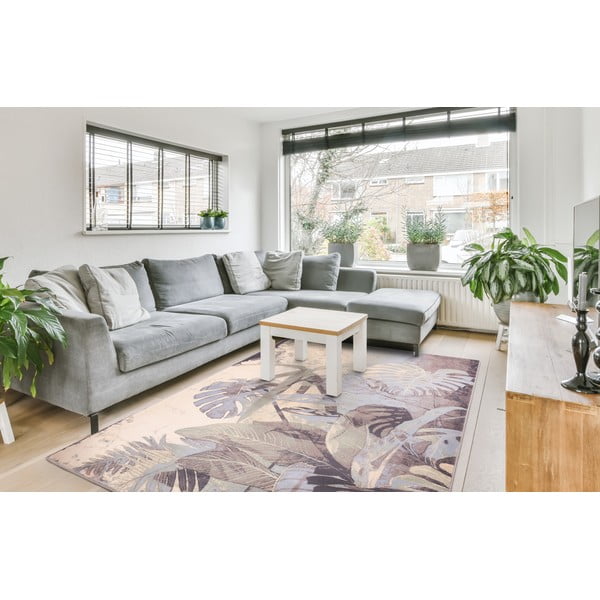 Covor gri/crem din lână 160x240 cm Plants – Agnella-image-1