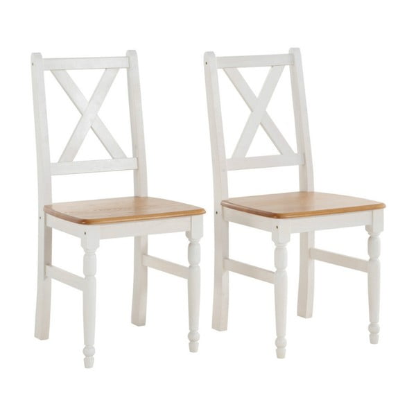 Set 2 scaune din lemn masiv de pin, Støraa Normann, cadru alb, blat natural