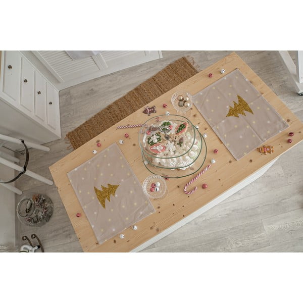 Suport pentru farfurii 2 buc. din material textil 35x45 cm  cu model de Crăciun Gold Tree – Butter Kings-image-1