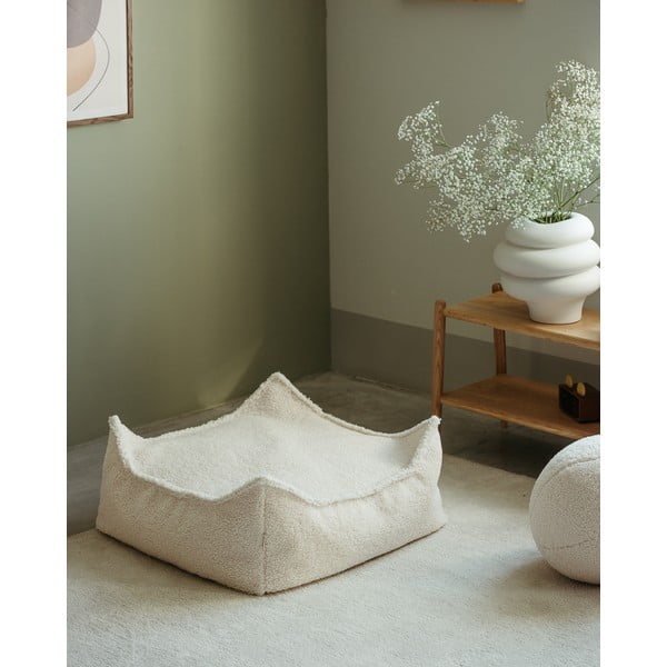 Fotoliu puf pentru copii crem cu tapițerie din țesătură bouclé Square – Wigiwama-image-1