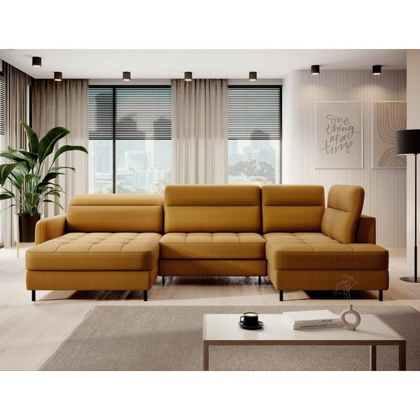 Colțar galben extensibil/cu spațiu de depozitare cu tapițerie din catifea (cu colț pe partea dreaptă/în formă de "U") Berrto – ELTAP-image-1