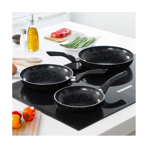 Set 3 tigăi InnovaGoods Stone, negru-image-1