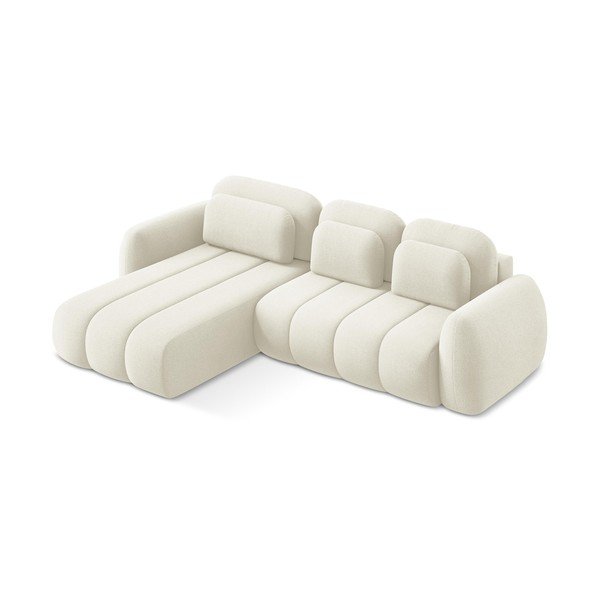 Colțar bej extensibil/cu spațiu de depozitare cu tapițerie din țesătură bouclé (cu colț pe partea stângă/cu șezlong) Pele – Makamii-image-2