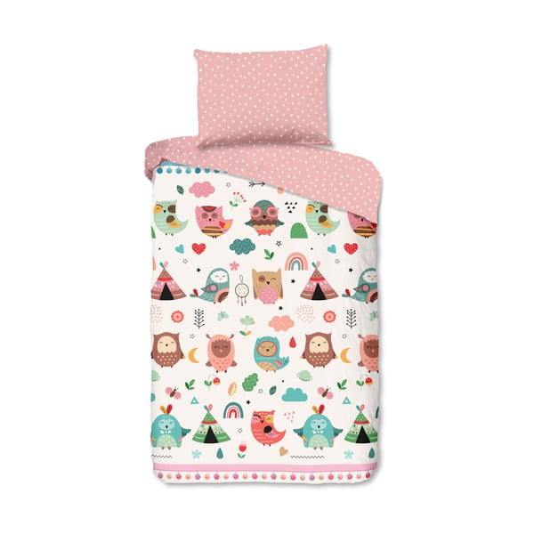 Lenjerie de pat pentru copii roz din bumbac pentru pat de o persoană 140x200 cm Wise – Good Morning