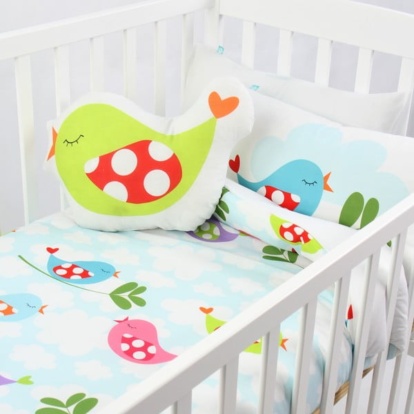 Husă pilotă și pernă din bumbac pentru copii , Mr. Fox Little Birds 100 x 120 cm-image-2