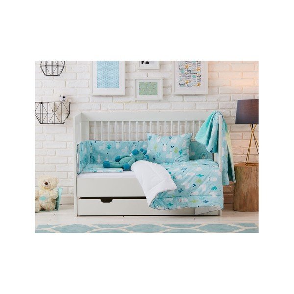 Set plapumă cu pernă pentru bebeluși Pinio Llamas, 100 x 135 cm, albastru-image-1