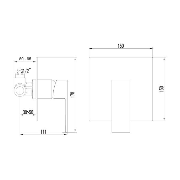 Baterie argintiu-lucios pentru duș încastrată (1 ieșire) Latus – Sapho-image-1
