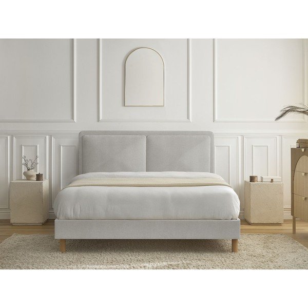 Pat matrimonial gri tapițat tapițat cu somieră 180x200 cm Mara – Bobochic Paris-image-3