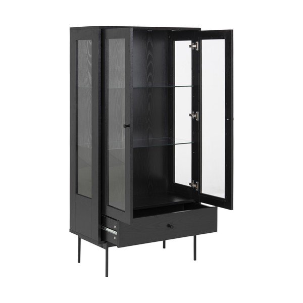 Vitrină neagră cu aspect de lemn de frasin 75x152 cm Angus – Actona-image-3