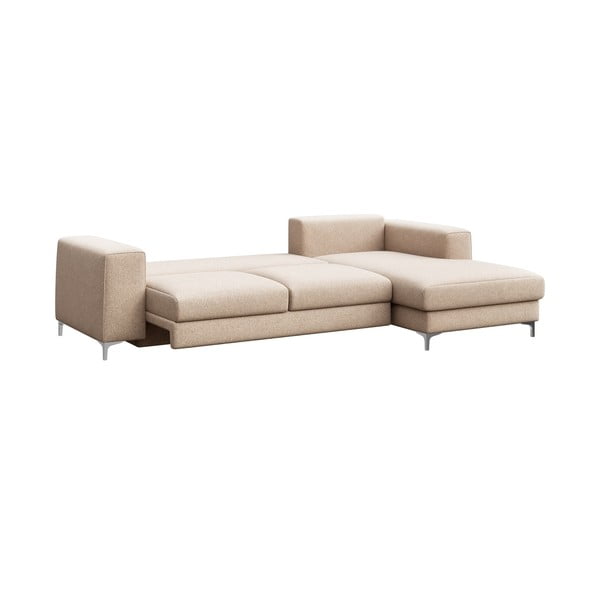 Colțar bej extensibil, cu spațiu de depozitare cu tapițerie din țesătură bouclé (cu colț pe partea dreaptă, cu șezlong) Rene – Rodier-image-3