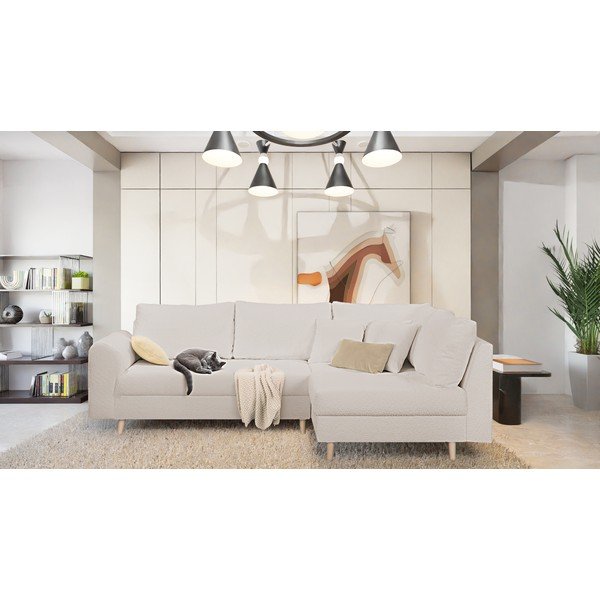 Colțar bej cu tapițerie din stofă bouclé (cu colț pe partea dreaptă) Ariella – Ropez-image-1