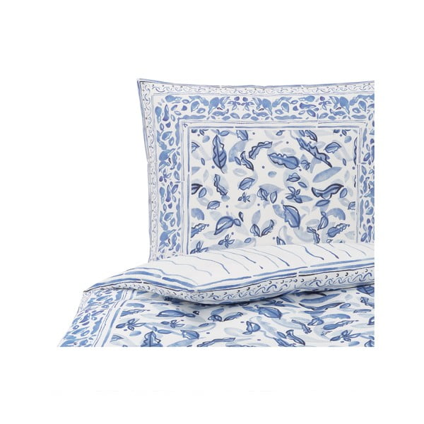 Lenjerie de pat din bumbac satinat Westwing Collection Ryle, 155 x 220 cm, albastru-alb-image-2