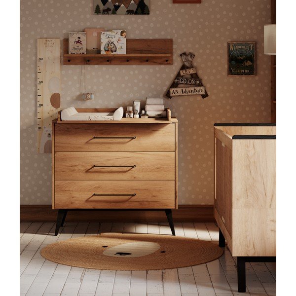 Comodă de copii în culoare naturală joasă cu aspect de lemn de fag 100x92 cm Retro – Pinio-image-1