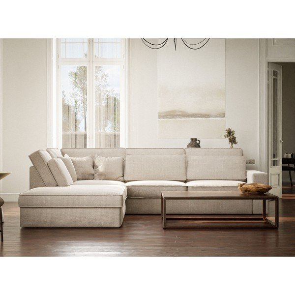 Colțar crem cu tapițerie din chenille (cu colț pe partea stângă/în formă de ”L”) Kirou – Maison de Rêve-image-4