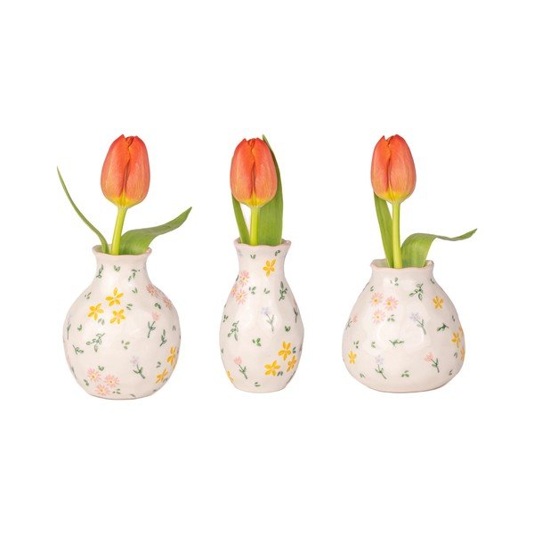 Vaze crem 3 buc. din gresie (înălțime 10 cm) Ditsy Floral – Sass & Belle-image-3