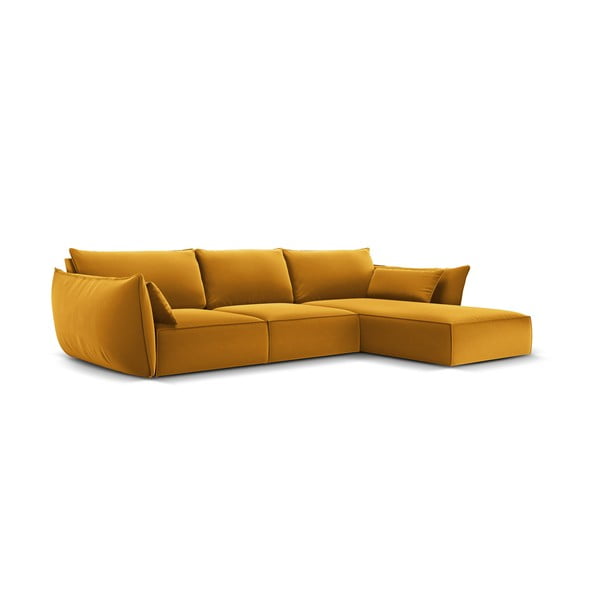 Colțar galben muștar cu tapițerie din catifea (cu colț pe partea dreaptă, cu șezlong) Vanda – Mazzini Sofas-image-2