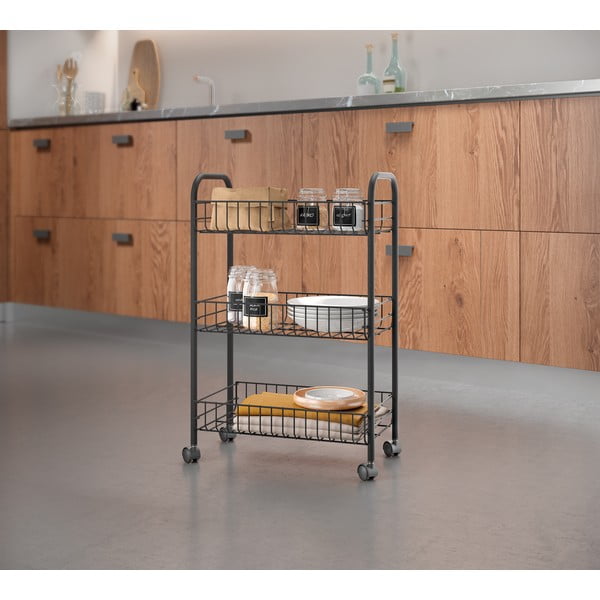 Cărucior mobil din oțel inoxidabil pentru depozitare Metaltex Lugano Lava, negru-image-3