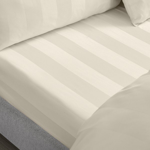 Cearceaf crem din satin cu elastic 185x200 cm So Soft Satin Stripe – Catherine Lansfield-image-1