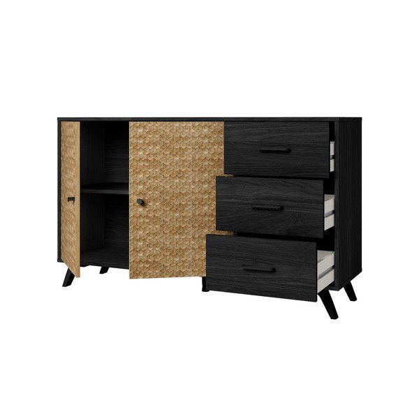 Comodă negru/natural  joasă 136x81 cm Hanoi – Marckeric-image-3
