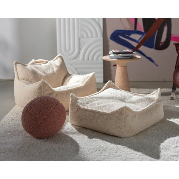 Fotoliu puf pentru copii crem cu tapițerie din țesătură bouclé Square – Wigiwama-image-3