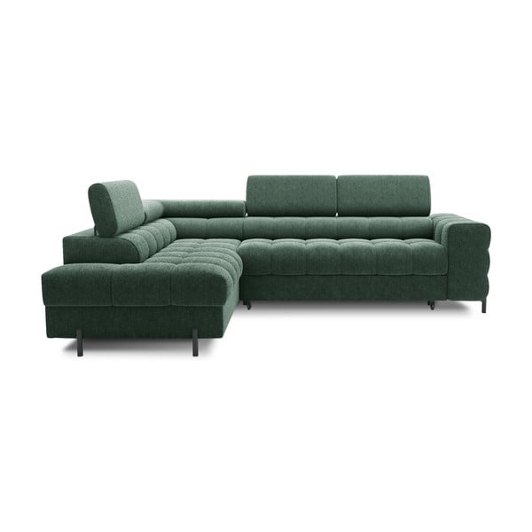 Colțar verde extensibil/cu spațiu de depozitare cu tapițerie din țesătură bouclé (cu colț pe partea stângă/în formă de ”L”) Ferucce – ELTAP