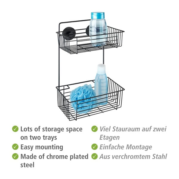 Raft dublu de perete pentru baie Wenko Vacuum-Loc® Pavia, negru-image-2