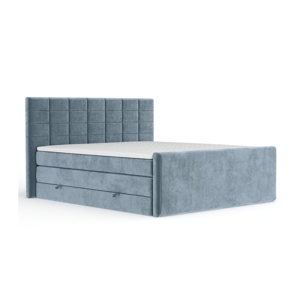 Pat boxspring albastru cu spațiu de depozitare 160x200 cm Ava – Maison de Rêve