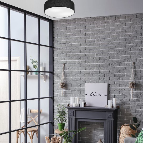 Plafonieră neagră cu abajur textil ø 45 cm Vivian – LAMKUR-image-1