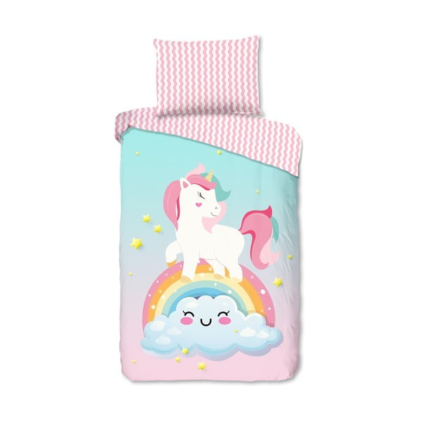 Lenjerie de pat pentru copii roz-turcoaz din bumbac pentru pat de o persoană 140x200 cm Sweety – Good Morning