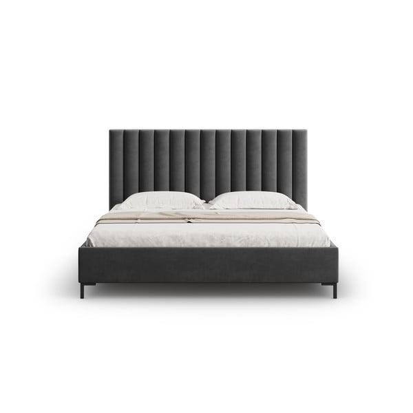 Pat matrimonial gri închis tapițat cu spațiu de depozitare și somieră 160x200 cm Casey – Mazzini Beds-image-4