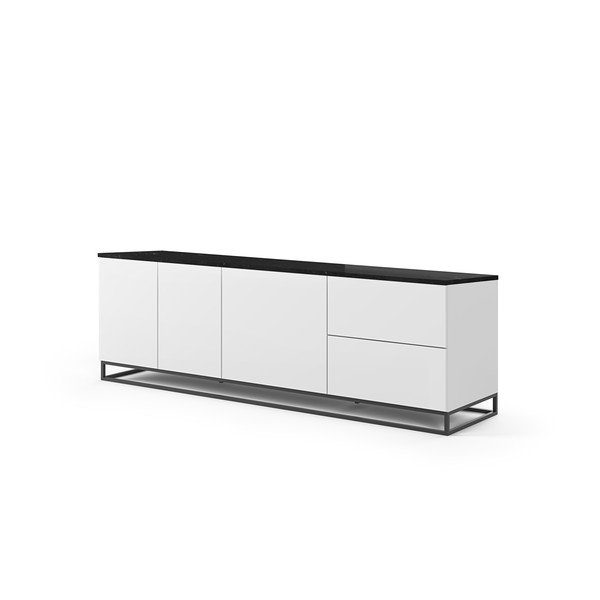 Masă TV cu blat negru în decor de marmură TemaHome Join, 200 x 65 cm, alb mat-image-2