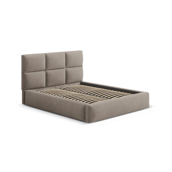 Pat matrimonial maro deschis tapițat cu spațiu de depozitare cu somieră 140x200 cm Libera – Windsor & Co Sofas-image-2