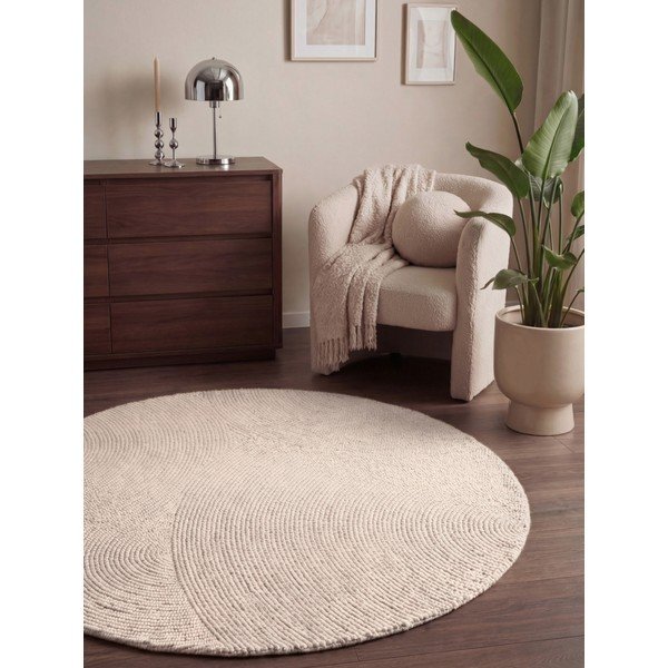Covor în culoare naturală deschisă țesut manual rotund din lână ø 200 cm Calmio – Hanse Home-image-1