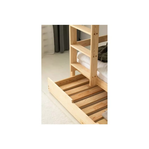 Pat pentru copii  în culoare naturală supraetajat/cu extensie suplimentară cu spațiu de depozitare cu somieră 80x200 cm CLPBN – Adeko-image-3