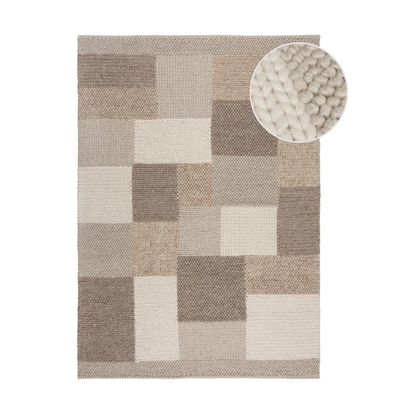 Covor bej țesut manual din amestesc de lână 80x150 cm Minerals Patchwork – Flair Rugs