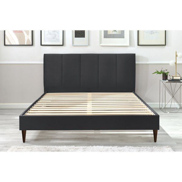 Pat matrimonial 160x200 cm gri antracit tapițat cu somieră Vivara – Bobochic Paris-image-1