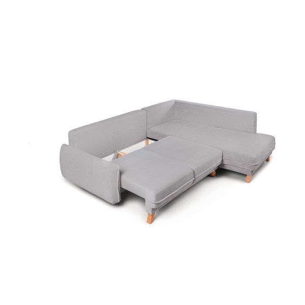 Colțar gri deschis extensibil/cu spațiu de depozitare cu tapițerie din catifea reiată  (cu colț pe partea stângă/în formă de ”L”) Tori – Bonami Selection-image-2