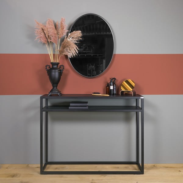 Masă consolă neagră cu blat din lemn de stejar 30x120 cm Daniël – Spinder Design-image-1