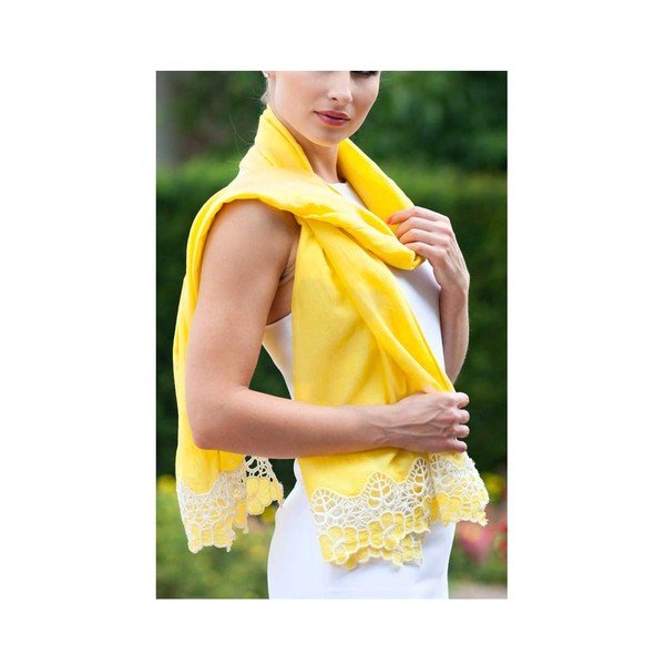 Eșarfă cu adaos de mătase Shirin Sehan - Florentine Lemon-image-1
