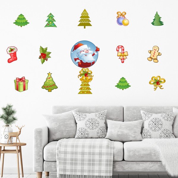 Set autocolante de Crăciun Ambiance Santa Claus and his Christmas trees, 15 buc.-image-2