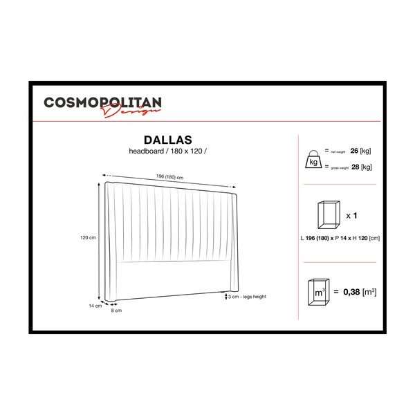 Tăblie pat Cosmopolitan design Dallas, 180 x 120 cm, negru-image-4