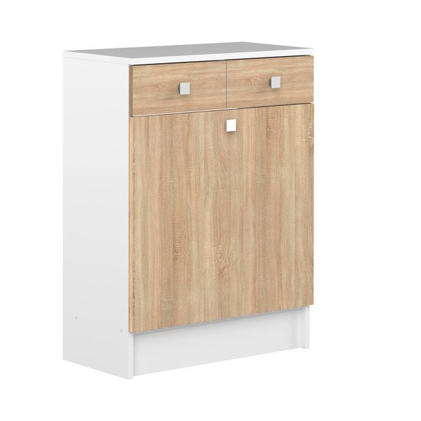 Dulap de baie scund alb cu aspect de stejar 60x82 cm Combi - TemaHome -image-2